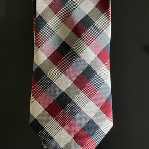 Neiman Marcus Multi-Check Silk Tie, Red, white, and blue